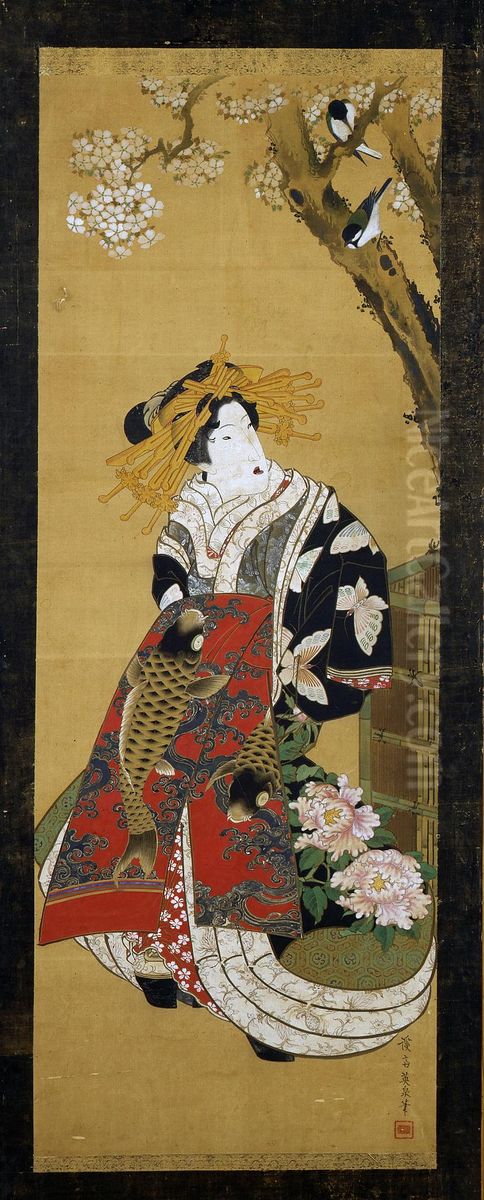 Woman with a Veil Oil Painting by Keisai Eisen