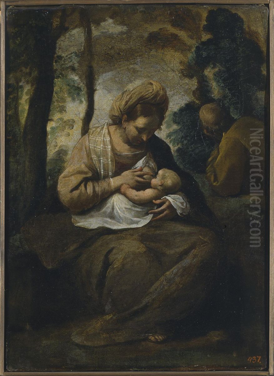 Holy Family Oil Painting by Simone Cantarini (Pesarese)