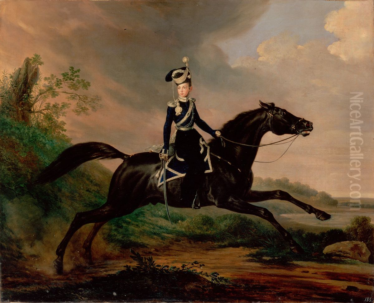 Equestrian Portrait of Grand Prince Alexander Nikolayevich Oil Painting by Franz Kruger