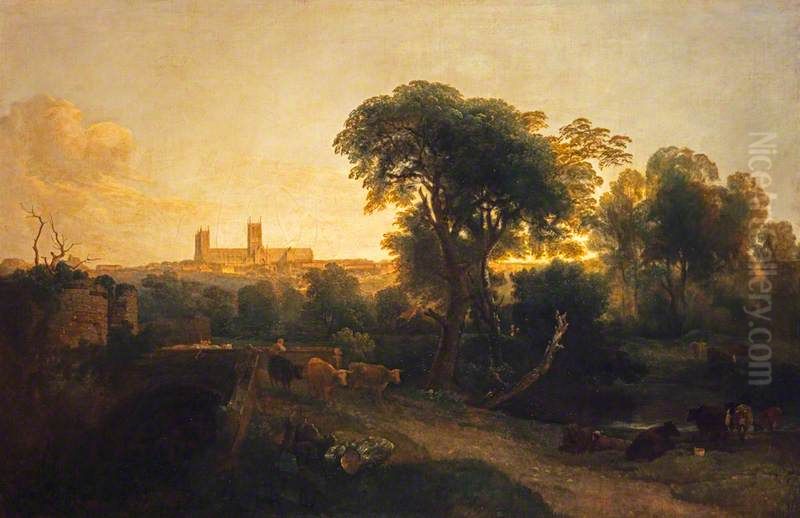 A Distant View of Lincoln Cathedral Oil Painting by Peter de Wint