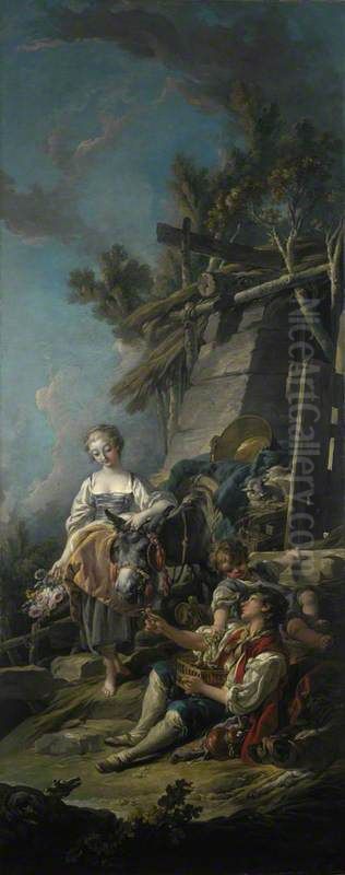 A Pastoral Scene ('L'Offrande a la Villageoise') Oil Painting by Francois Boucher