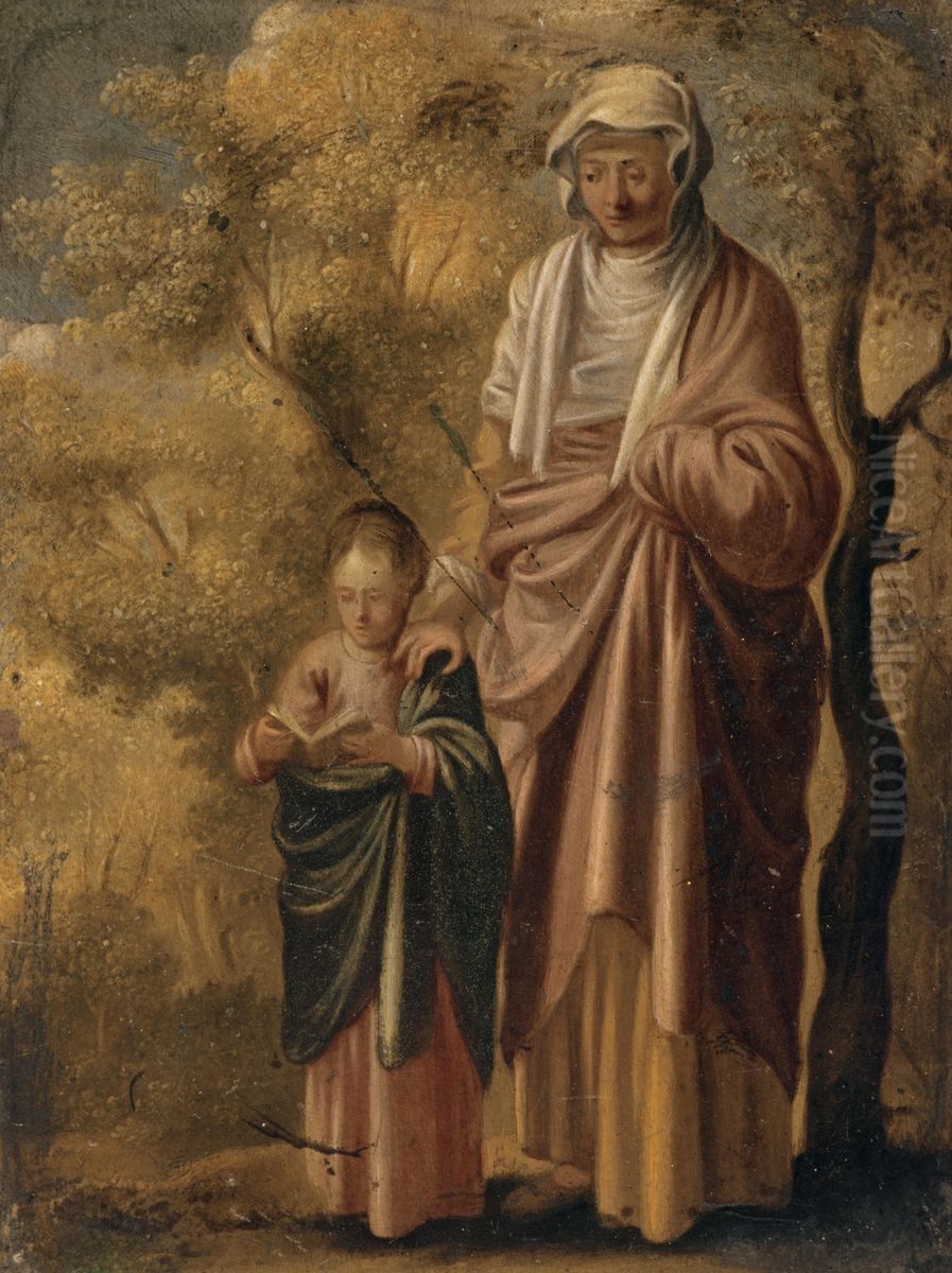 The Young Virgin Mary with Saint Anne Oil Painting by Adam Elsheimer