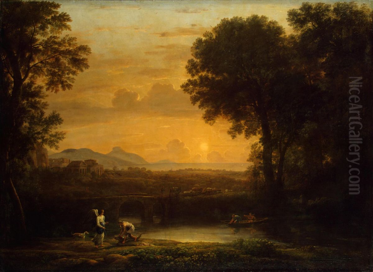 Paysage avec Tobie et l'Ange (Soiree) Oil Painting by Claude Lorrain (Claude Gellee)