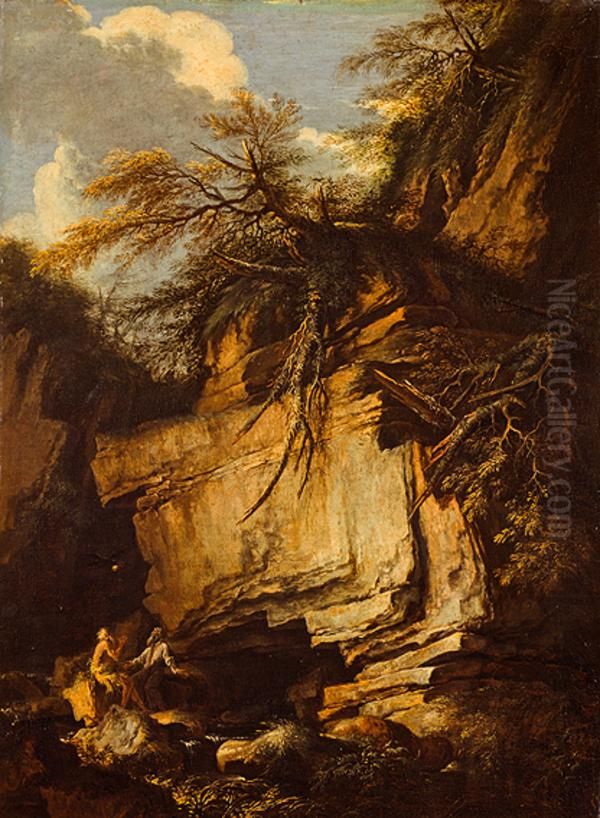 Landscape with Saint Anthony Abbot and Saint Paul the Hermit Oil Painting by Salvator Rosa