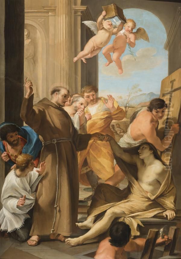 Saint Anthony Abbot reviving a Dead Man Oil Painting by Andrea Sacchi