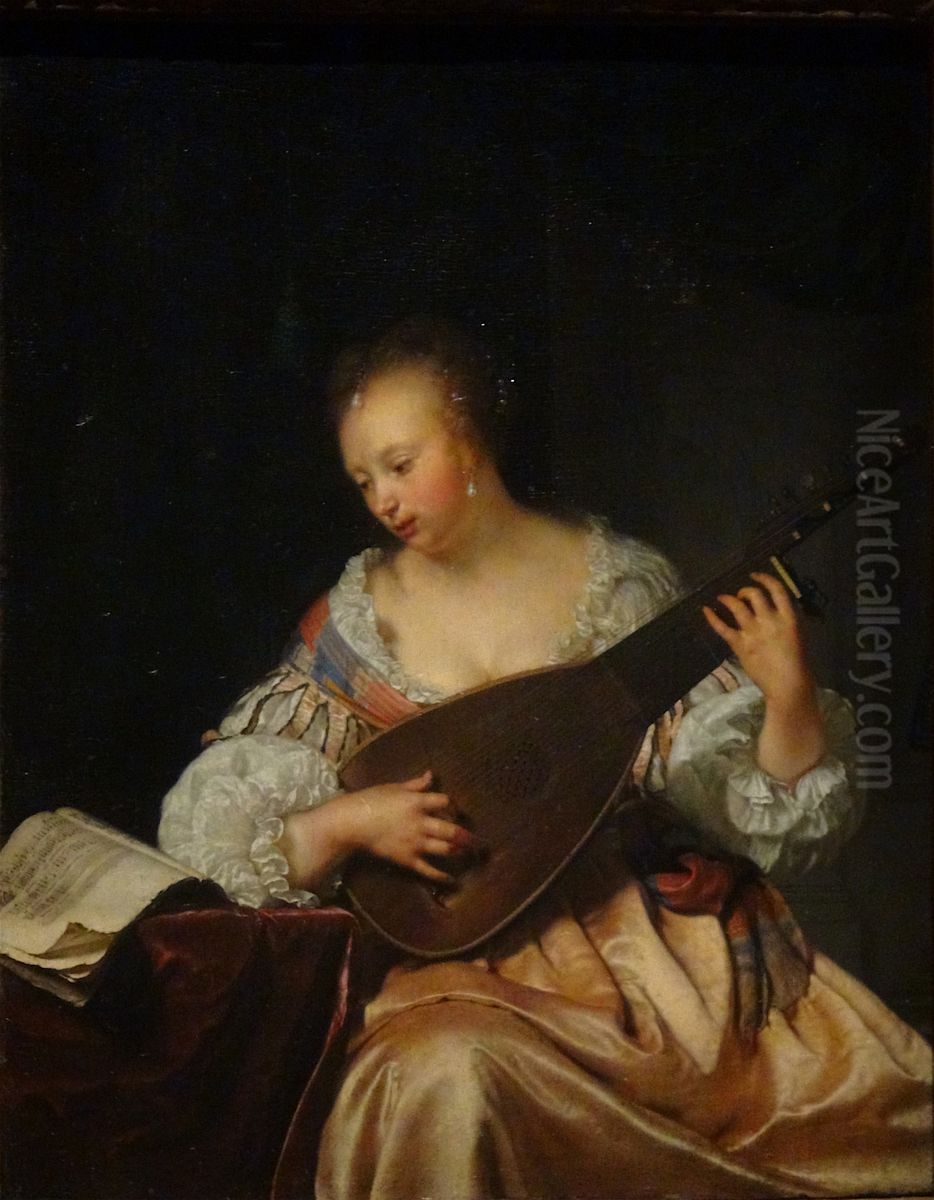 La Joueuse de theorbe Oil Painting by unknown