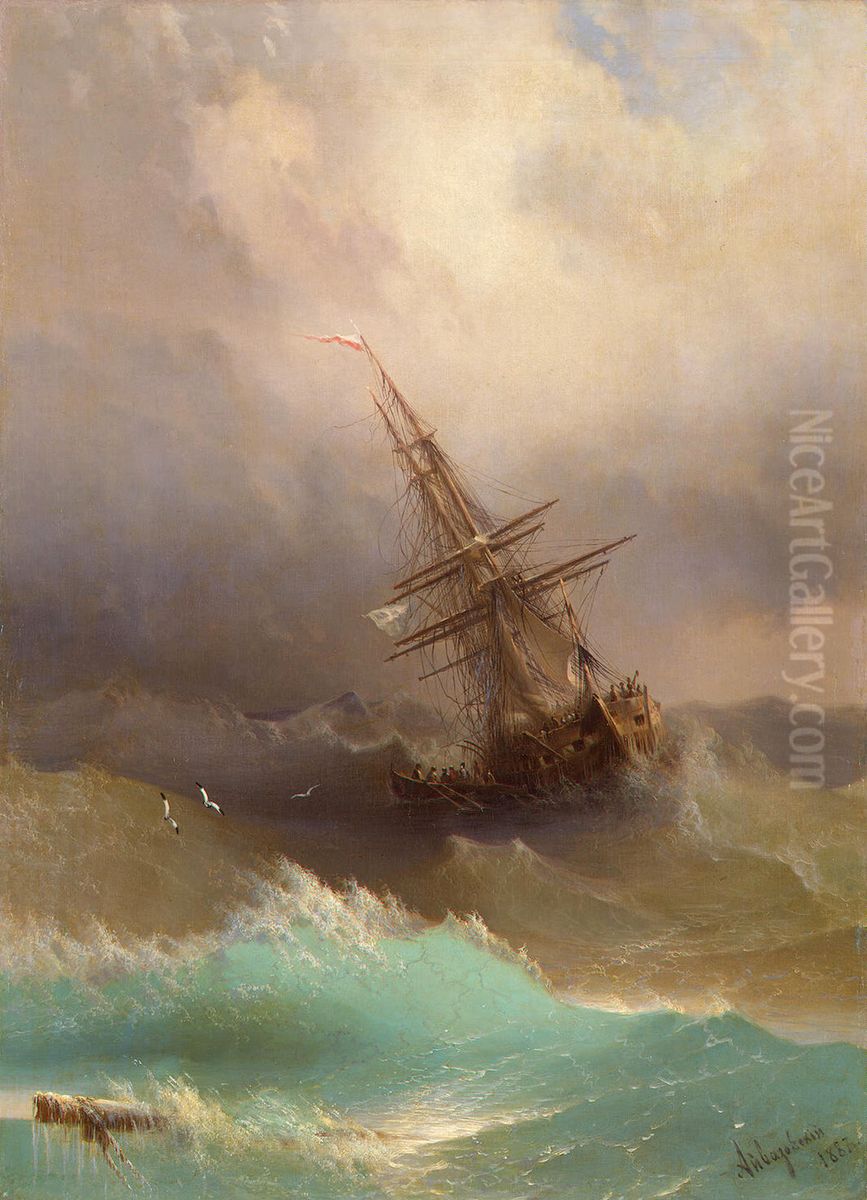 Ship in the Stormy Sea Oil Painting by Ivan Aivazovsky