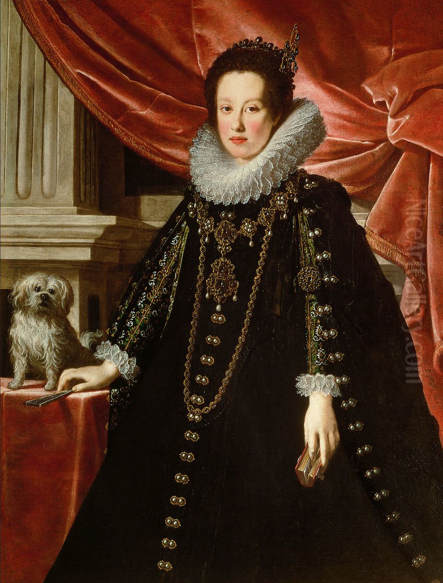Anna de' Medici (1616-1676), Erzherzogin, mit einem Schosshundchen, Dreiviertelportrat Oil Painting by Justus Sustermans