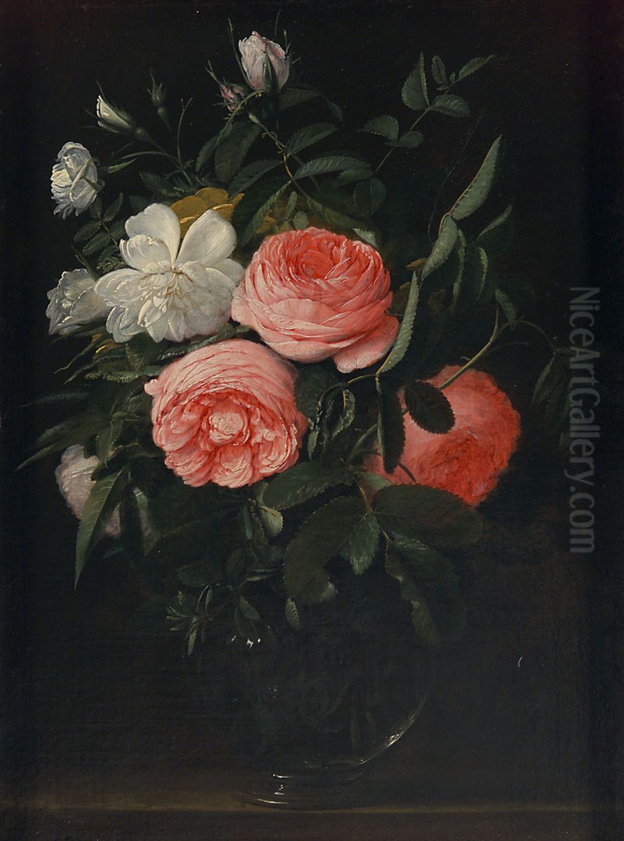 Glas met rosen Oil Painting by Jan Anton van der Baren