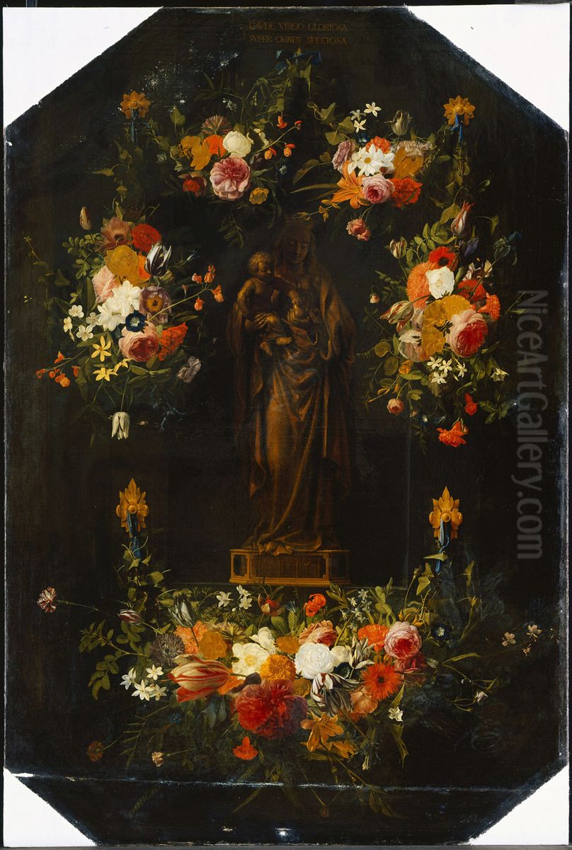 Statue of Mary in a Garland Oil Painting by Jan Anton van der Baren