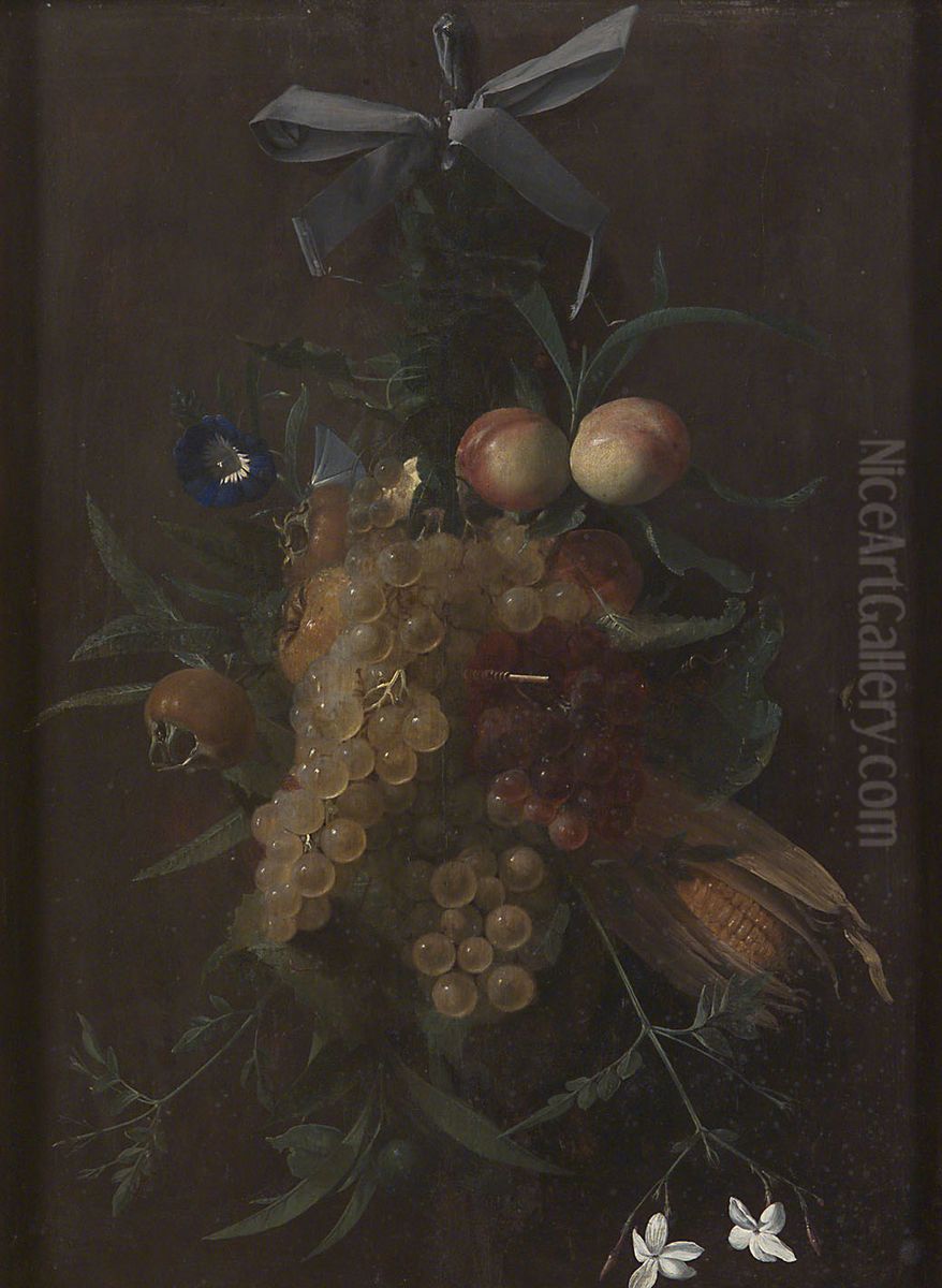 Festoon with Fruit and Flowers Oil Painting by Jan Anton van der Baren