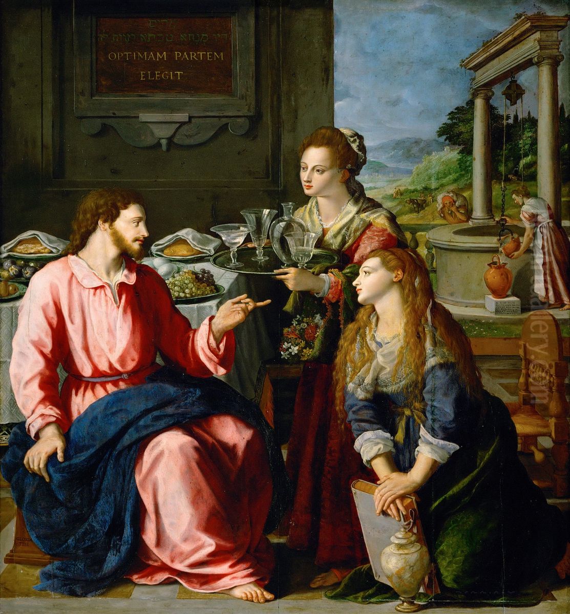 Christus bei Maria und Martha Oil Painting by Alessandro Allori