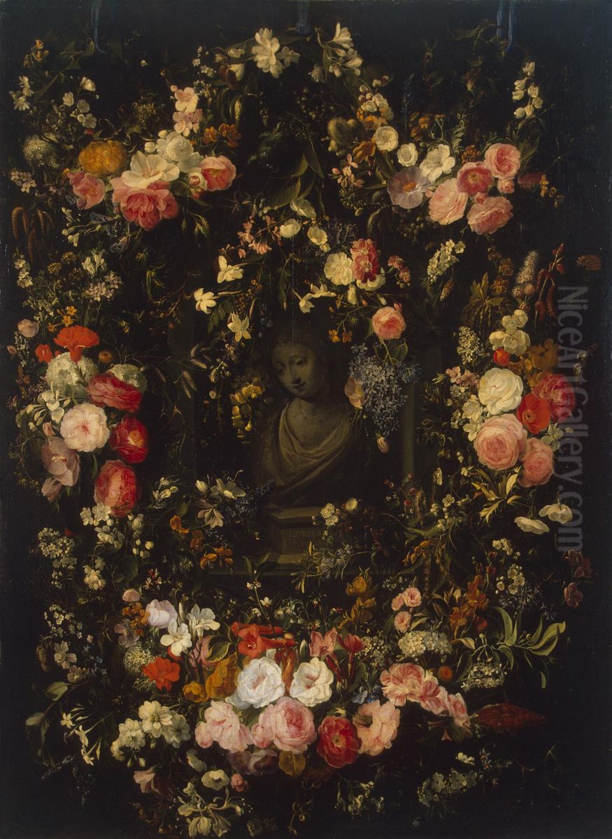 Garland with a Bust of the Virgin Oil Painting by Jan van den Hecke