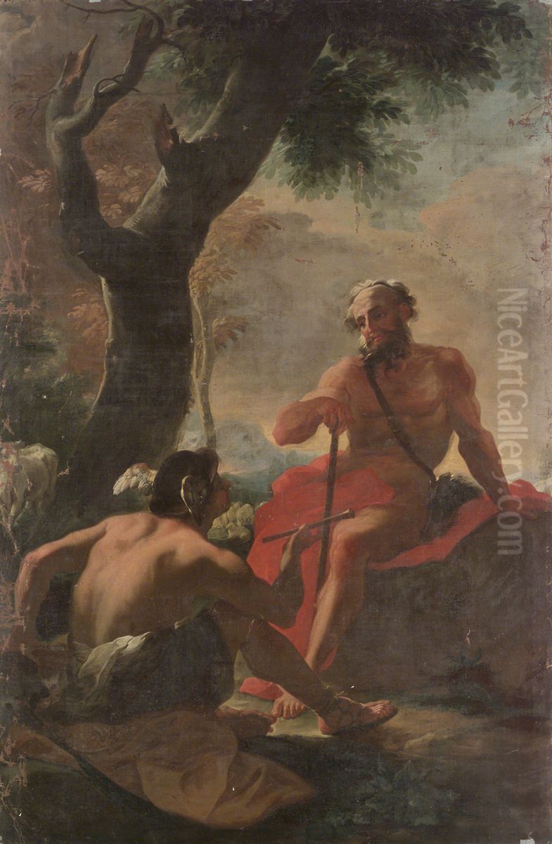 Merkur und Argus Oil Painting by Martino Altomonte