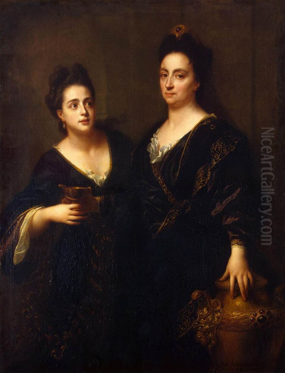 Two Actresses Oil Painting by Jean-Baptiste Santerre