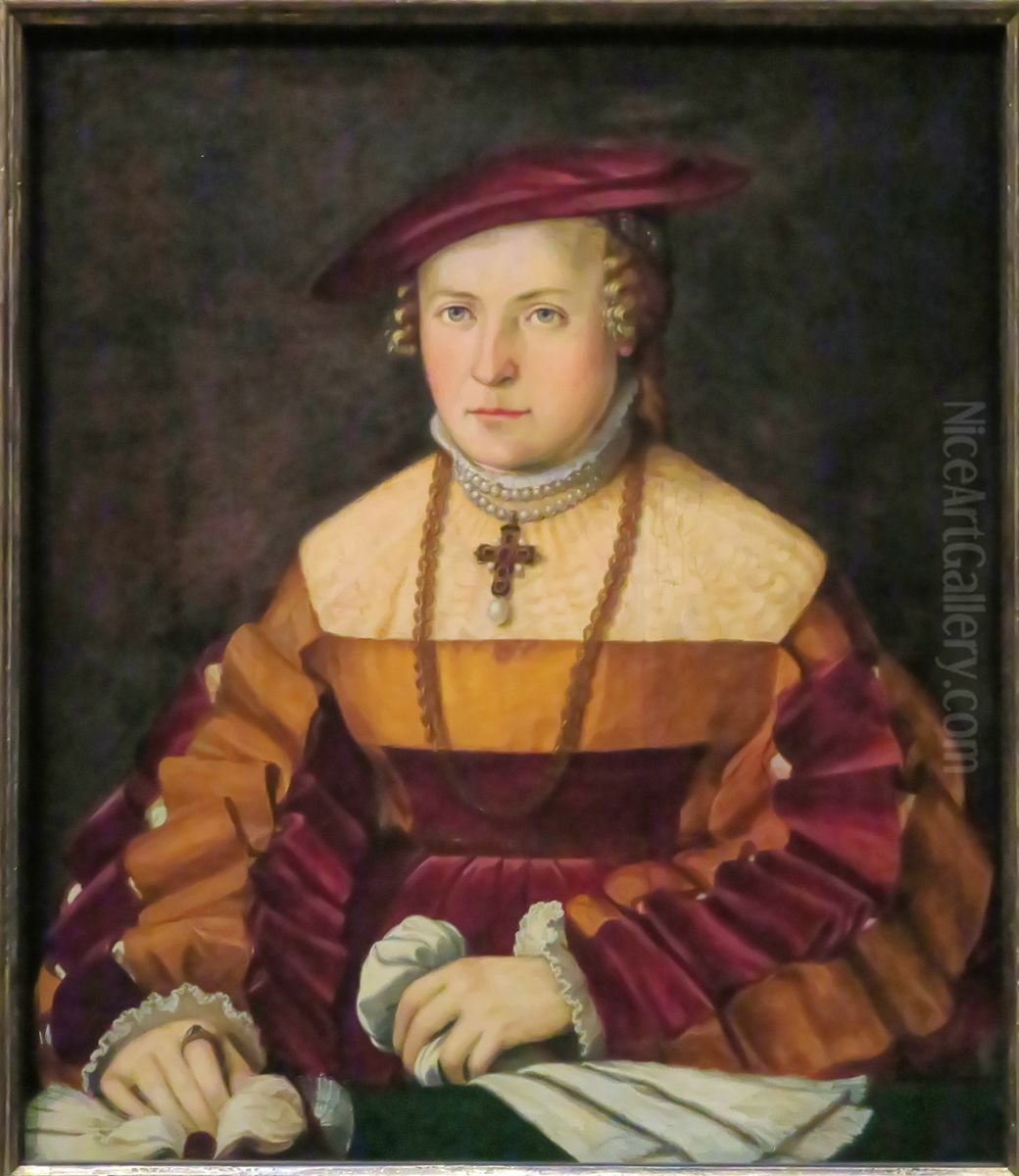 Bildnis der Ehefrau des Ulrich Ehinger, Ursula Meuting (gest. 1588) (Bildnis der Frau des Santjagoritters) Oil Painting by Christoph Amberger