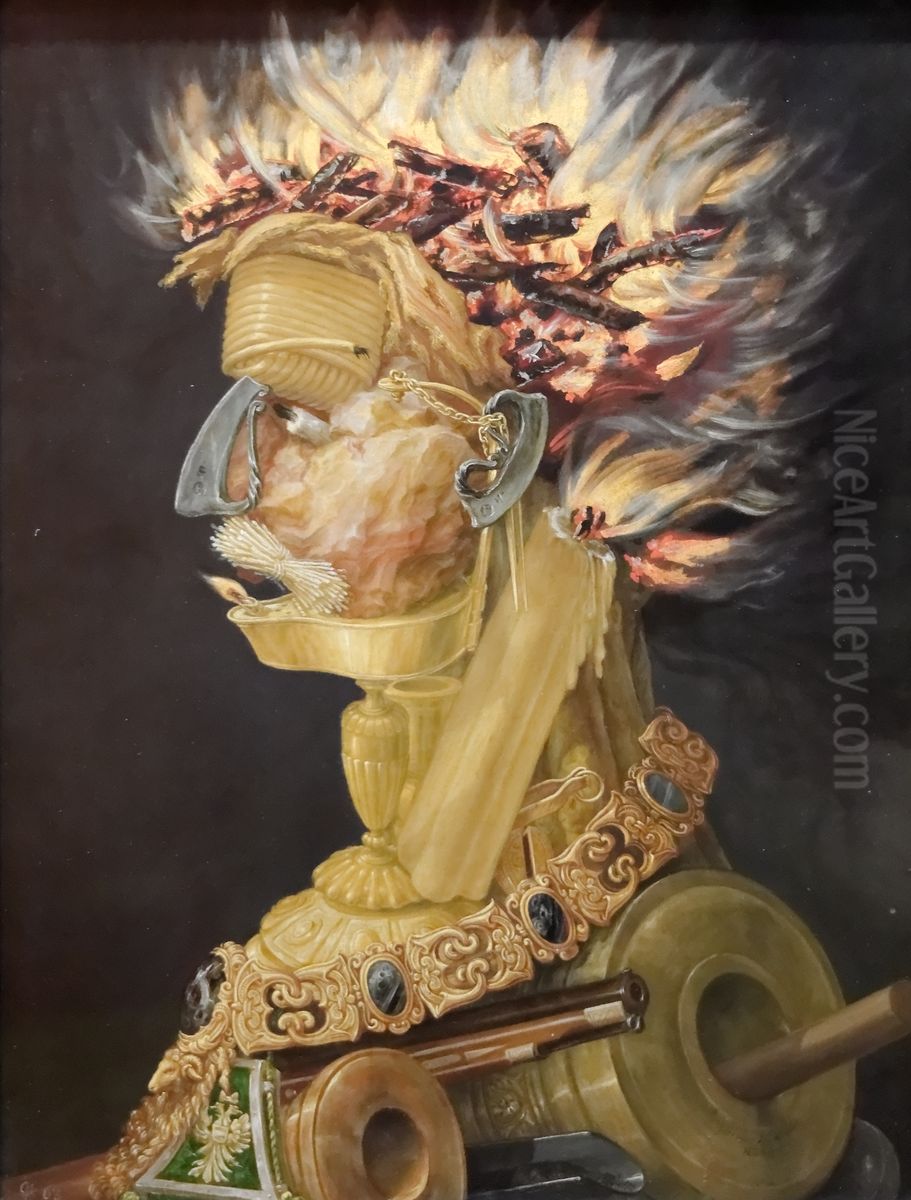 Fire Oil Painting by Giuseppe Arcimboldo