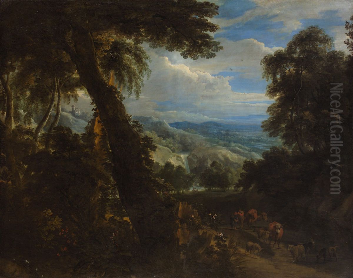 Landscape with a herd Oil Painting by Jacques d'Arthois