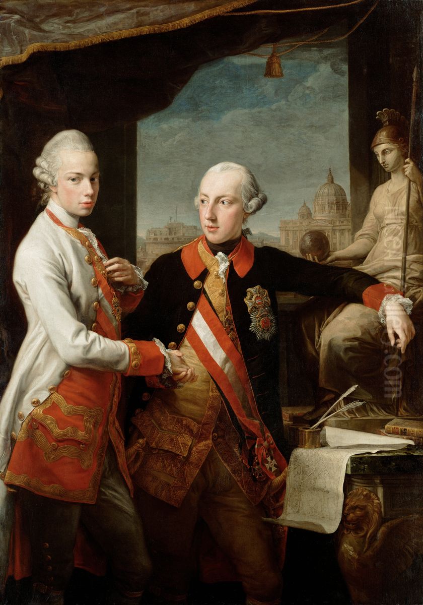 Emperor Joseph II with Grand Duke Pietro Leopoldo of Tuscany Oil Painting by Pompeo Batoni