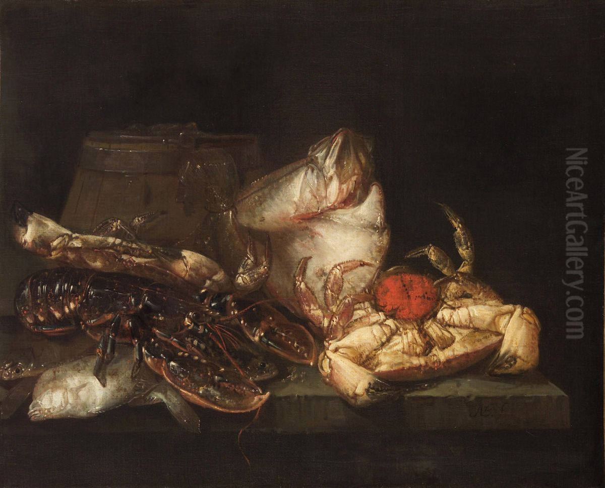 Stilleben mit Fischen und Krebsen Oil Painting by Abraham Van Beijeren