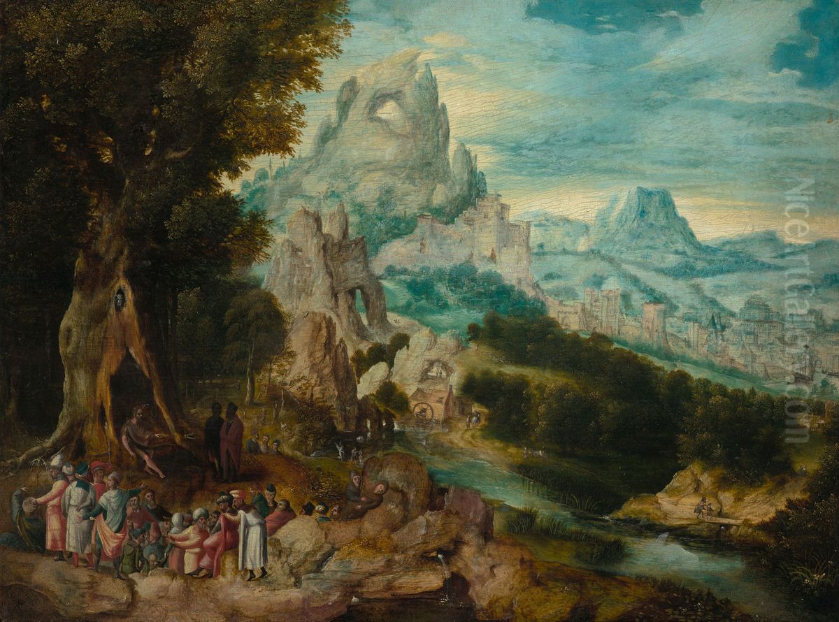 Landschaft mit der Predigt Johannes d. Taufers Oil Painting by Herri met de Bles