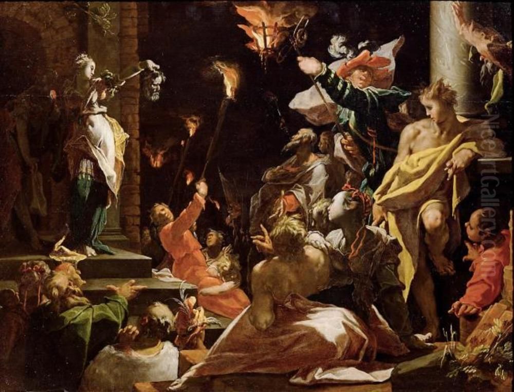 Judith zeigt dem Volk das Haupt des Holofernes Oil Painting by Abraham Bloemaert