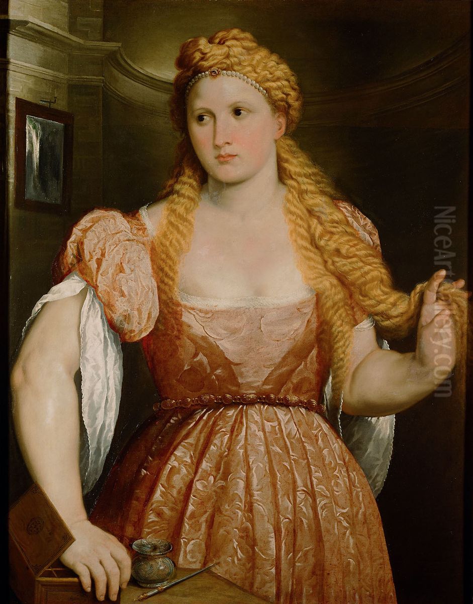 Young Woman at Dressing table Oil Painting by Paris Bordone