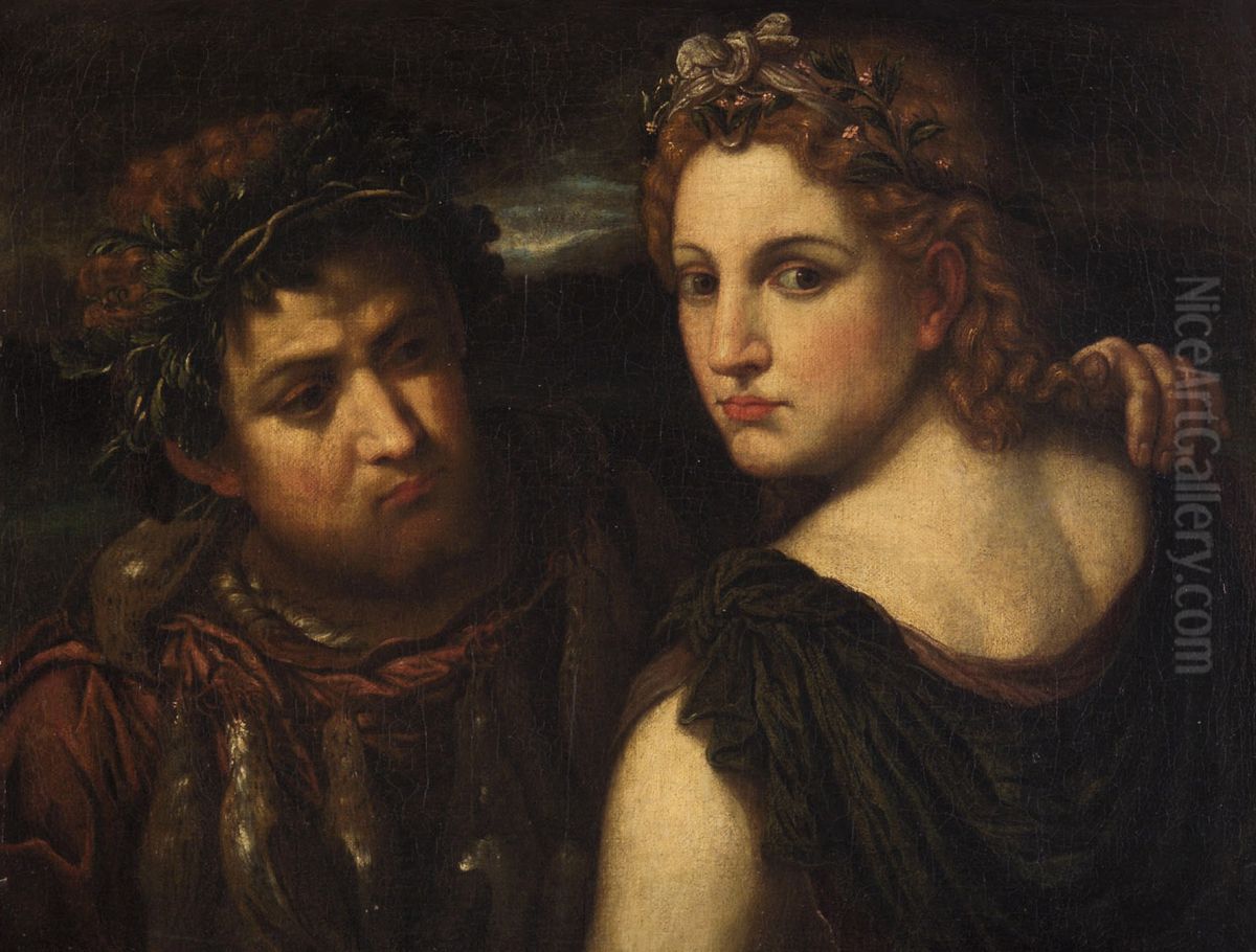 Nymph and Hunter Oil Painting by Paris Bordone