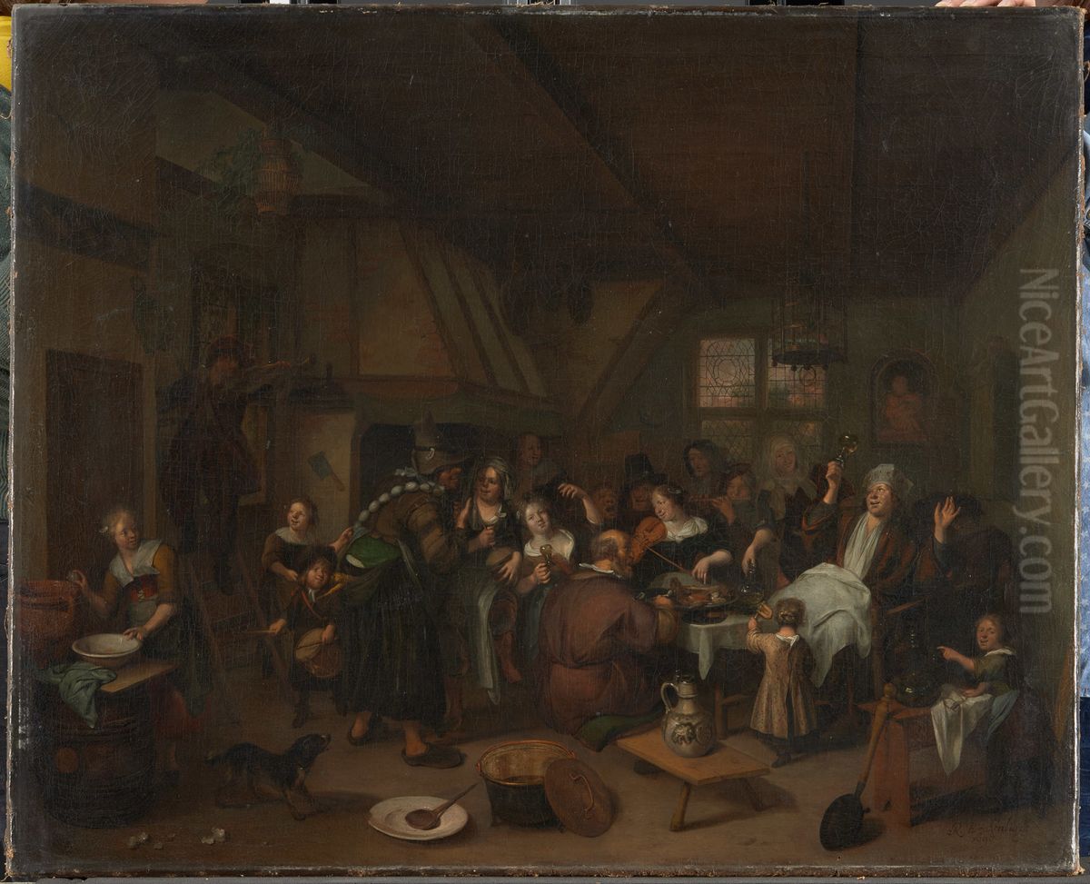 Interior with a company celebrating Twelfth Night, the Feast of Epiphany Oil Painting by Richard Brakenburgh