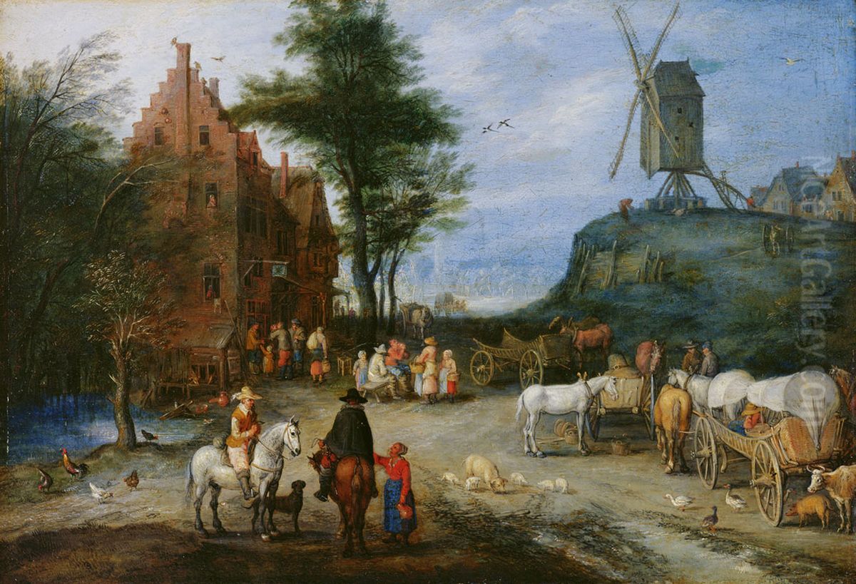 Dorfstrasse Oil Painting by Jan Brughel