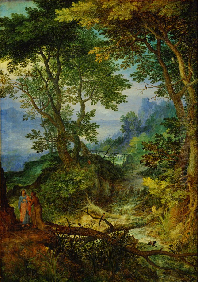 Mountain Landscape with the Temptation of Christ Oil Painting by Jan Brughel