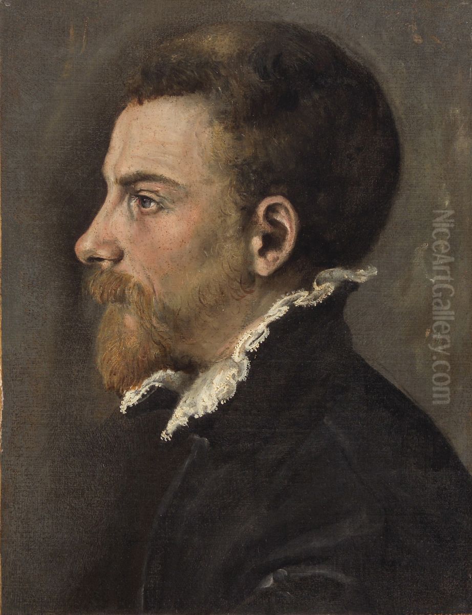 Portrait of a bearded man in profile Oil Painting by Annibale Carracci