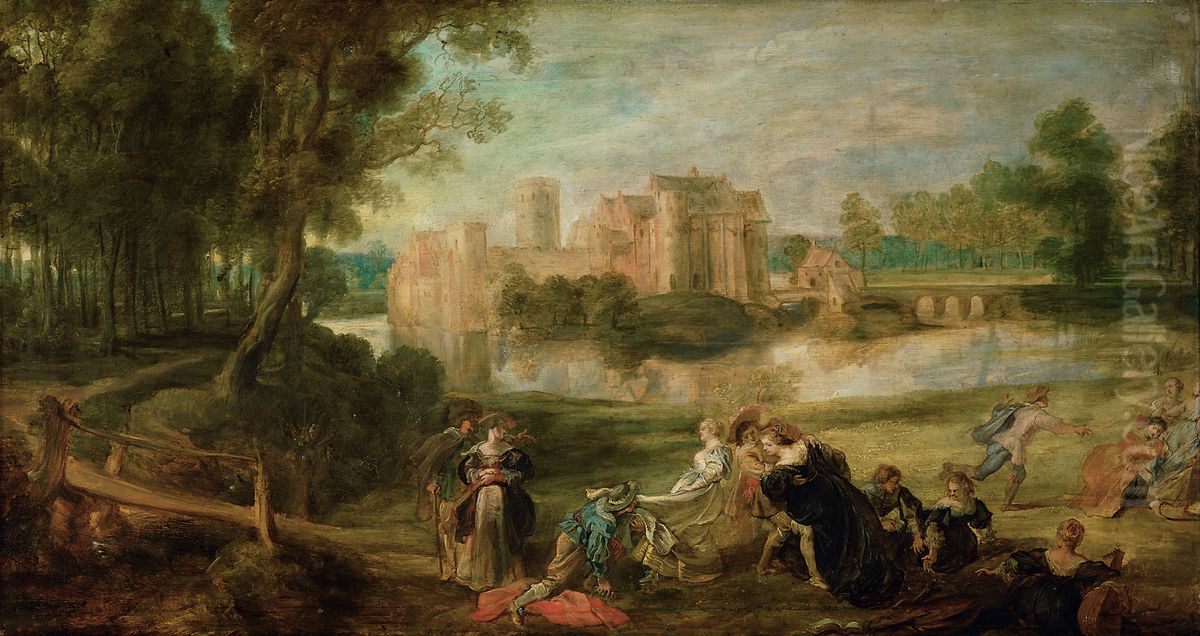 Park Landscape with Merry Company Oil Painting by (studio of) Rubens, Peter Paul