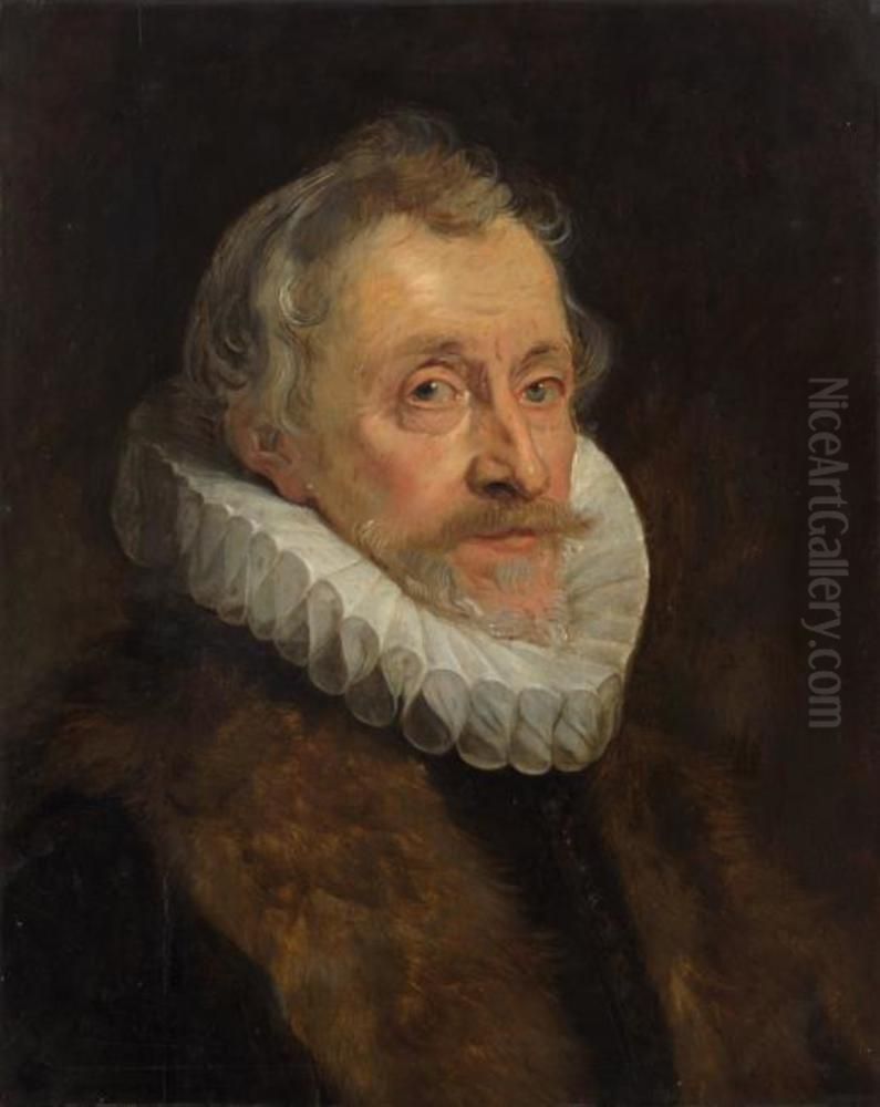 Man in a Fur Wrap and Pleated Collar Oil Painting by (studio of) Rubens, Peter Paul
