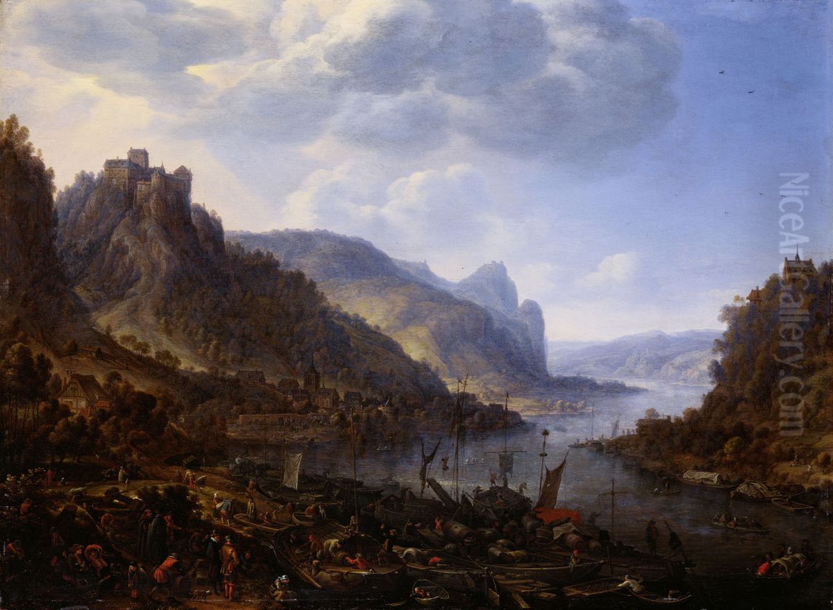 Rheinlandschaft mit Landungsplatz Oil Painting by Herman Saftleven