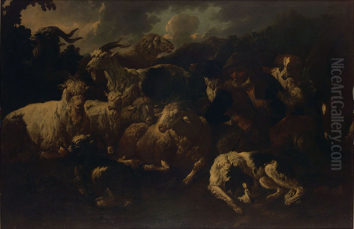 Landschaft mit Schafherde Oil Painting by Philipp Peter Roos