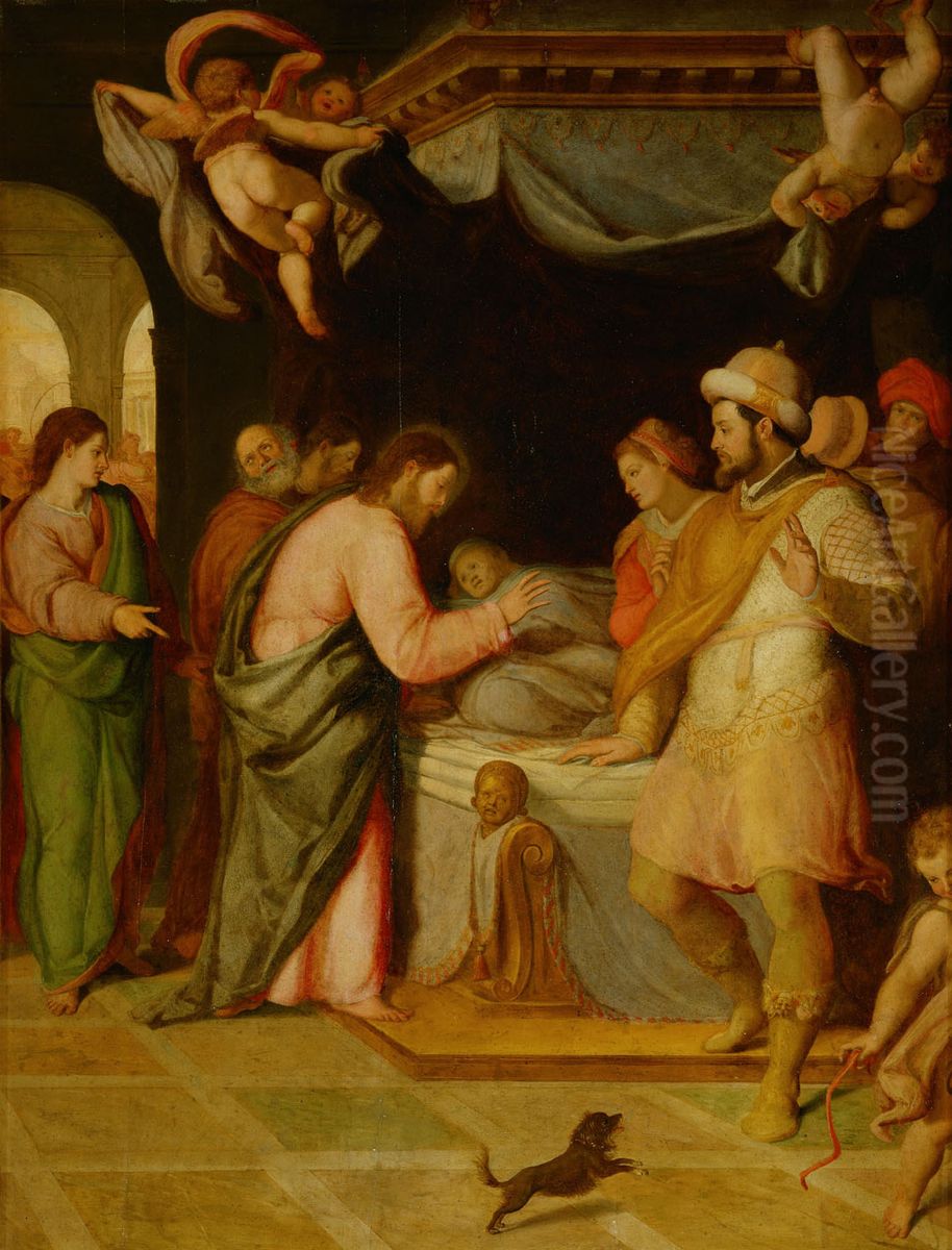 Raising the daughter of Jairus Oil Painting by Santi Di Tito