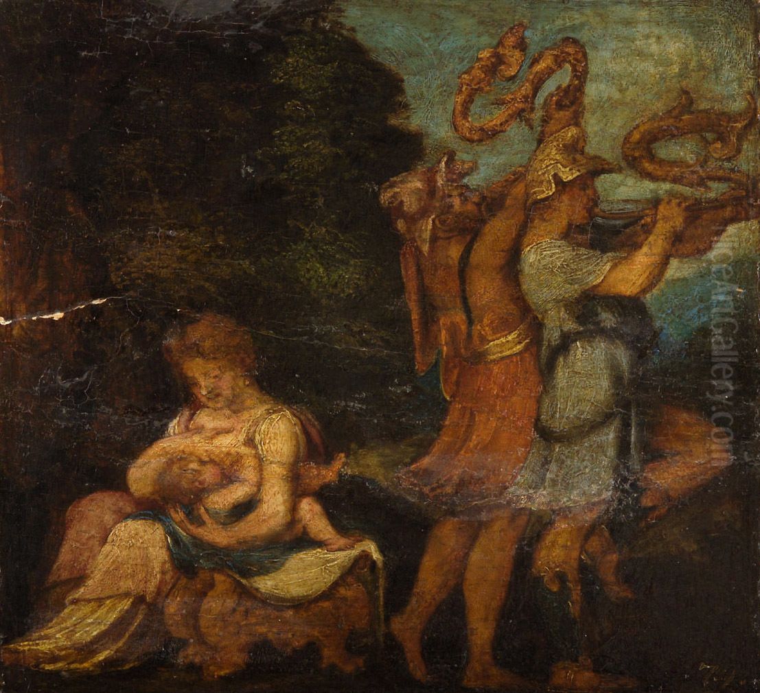 Jupiter nurtured by Amalthea Oil Painting by Andrea Schiavone