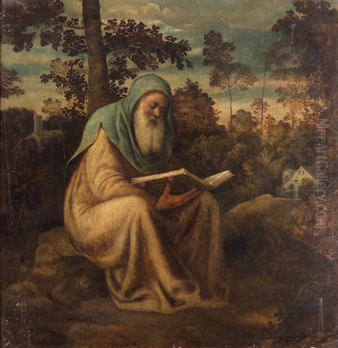 Lesender Eremit Oil Painting by Andrea Schiavone