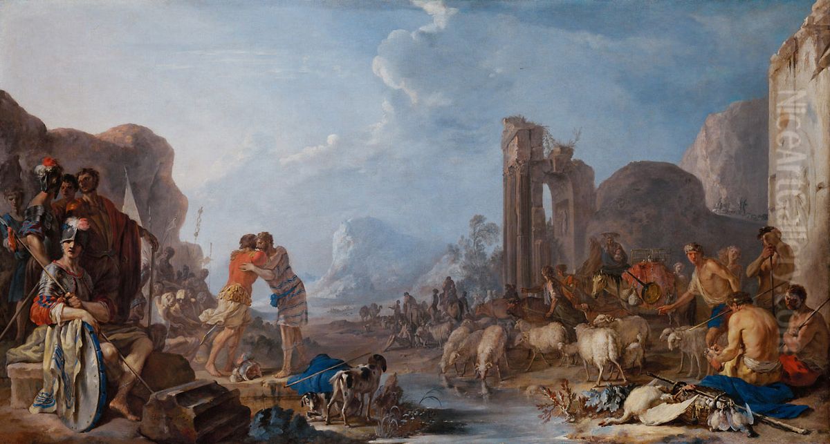 Versohnung Jakobs mit Esau Oil Painting by Johann Heinrich Schonfeld