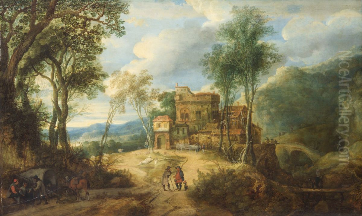 Mountainous landscape with castle Oil Painting by Peter Snayers