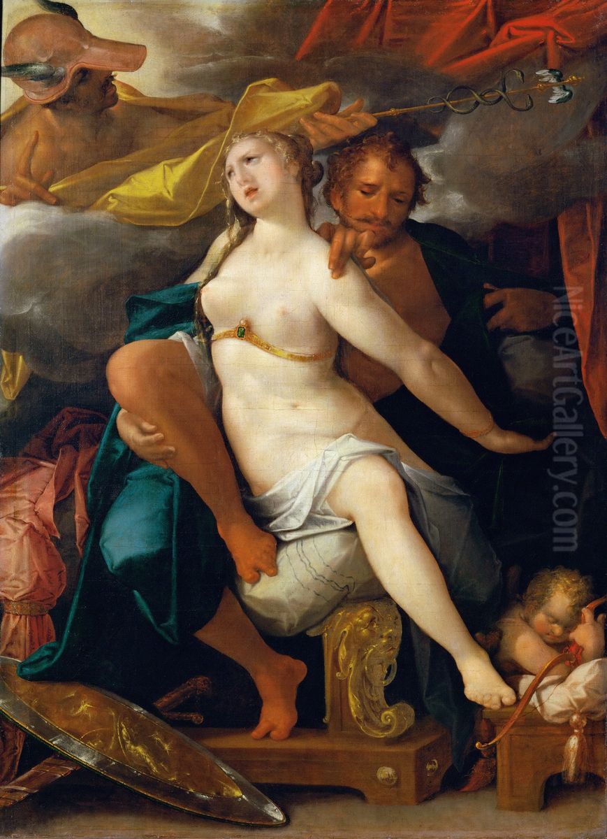 Venus und Mars, von Merkur gewarnt Oil Painting by Bartholomeus Spranger