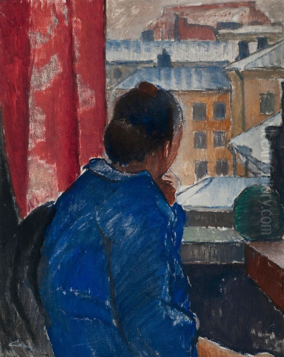 Atthe Window Oil Painting by Alvar Cawen