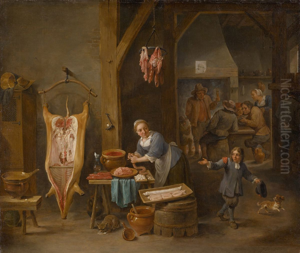 Wurstmachen Oil Painting by David Teniers the Younger