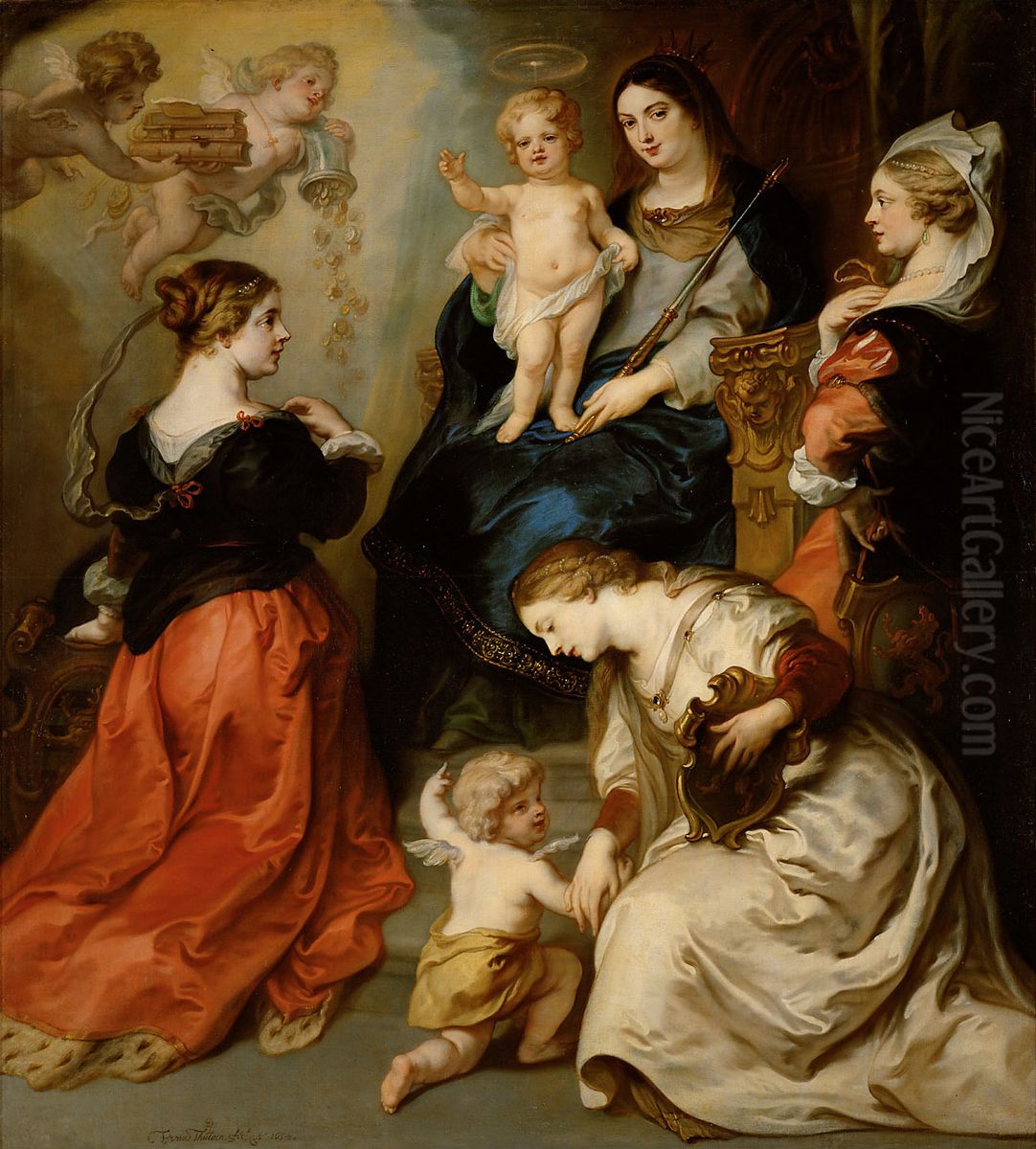 The provinces of Brabant, Hainaut and Flanders pay homage to the Virgin Oil Painting by Theodoor van Thulden