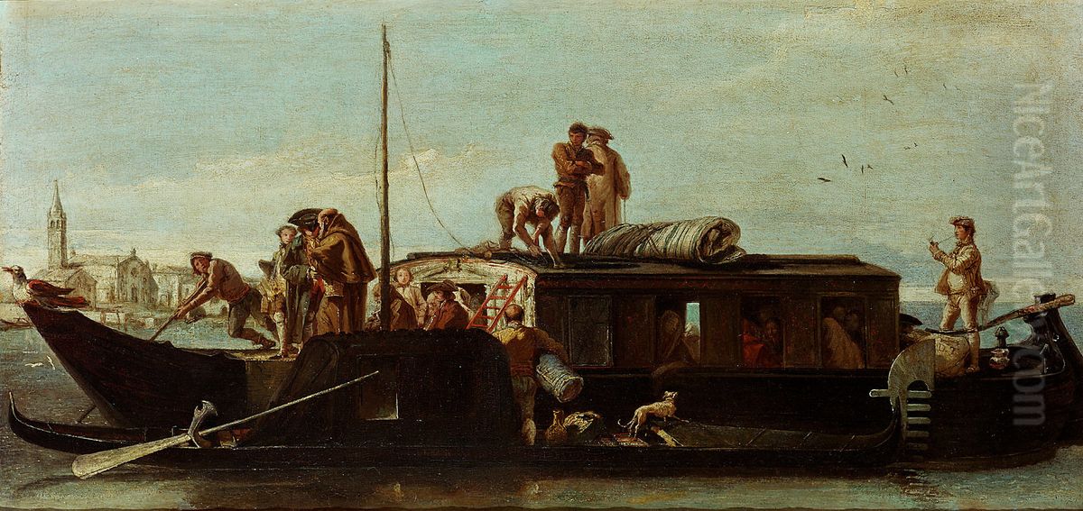 Venetian Post Boat Oil Painting by Giovanni Domenico Tiepolo
