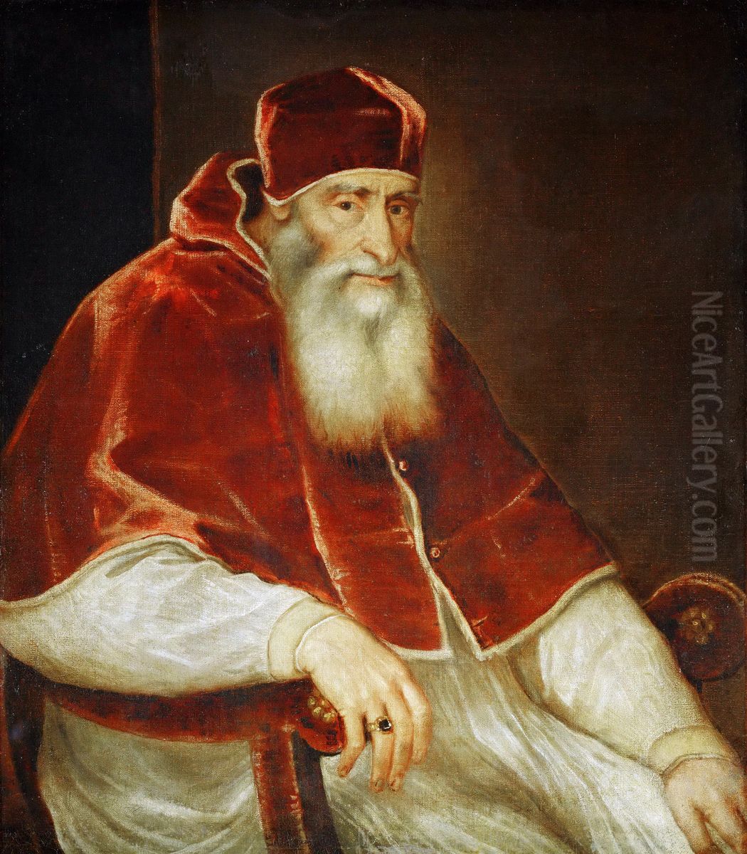 Portrat des Papst Paul III. Farnese Oil Painting by Titian