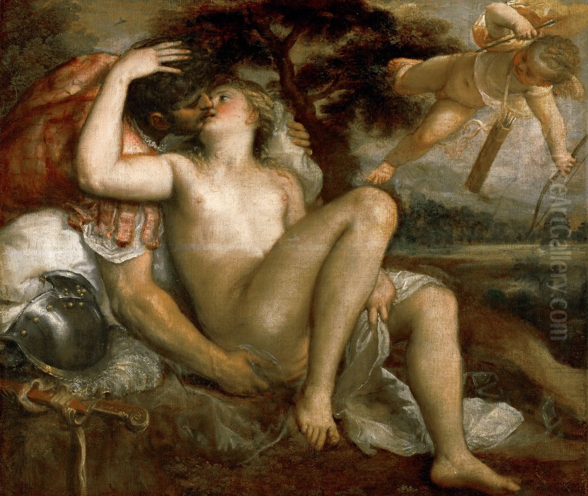 Mars, Venus and Amor Oil Painting by Titian
