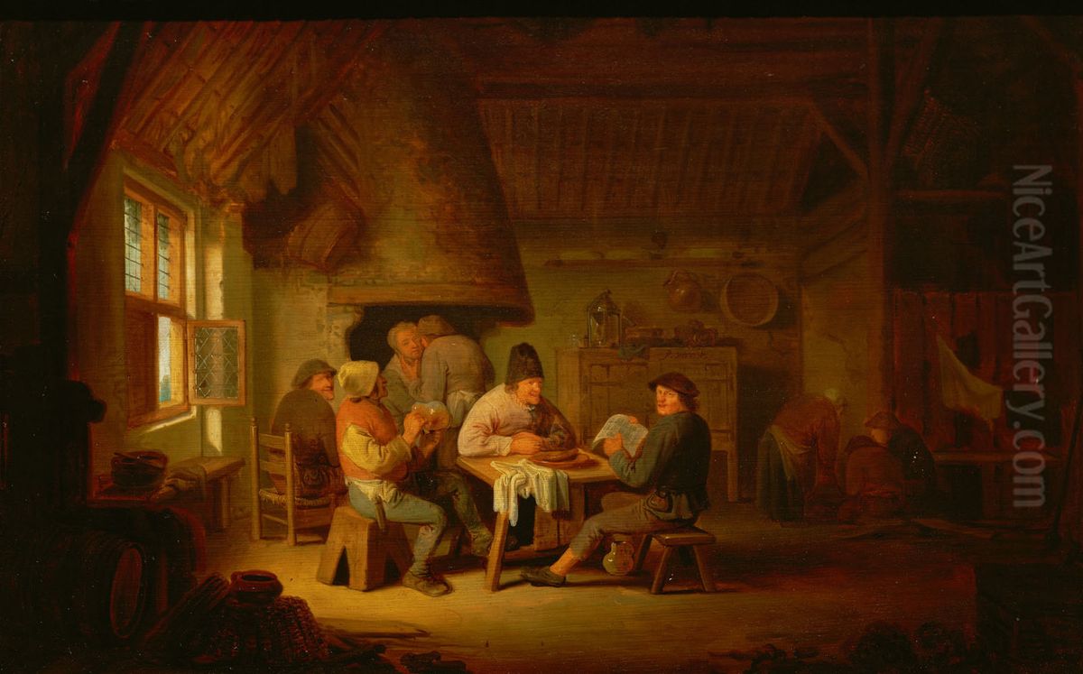Zechende Bauern Oil Painting by Pieter Hermansz Verelst