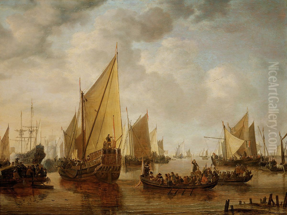 Visiting the Fleet Oil Painting by Simon De Vlieger